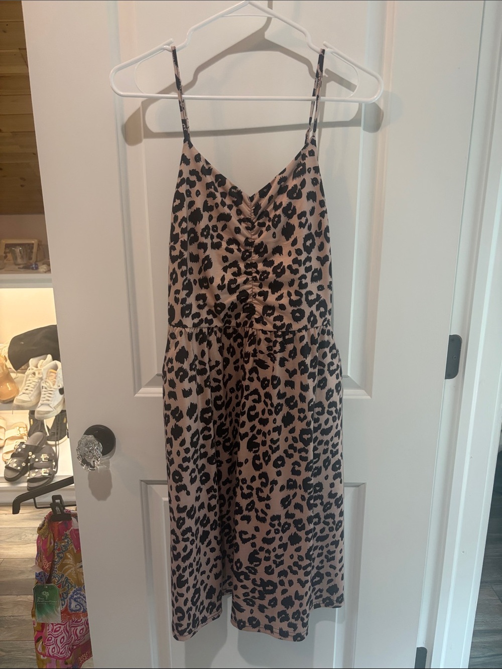 Sleeveless Leopard Print Midi Dress - Beige/Black